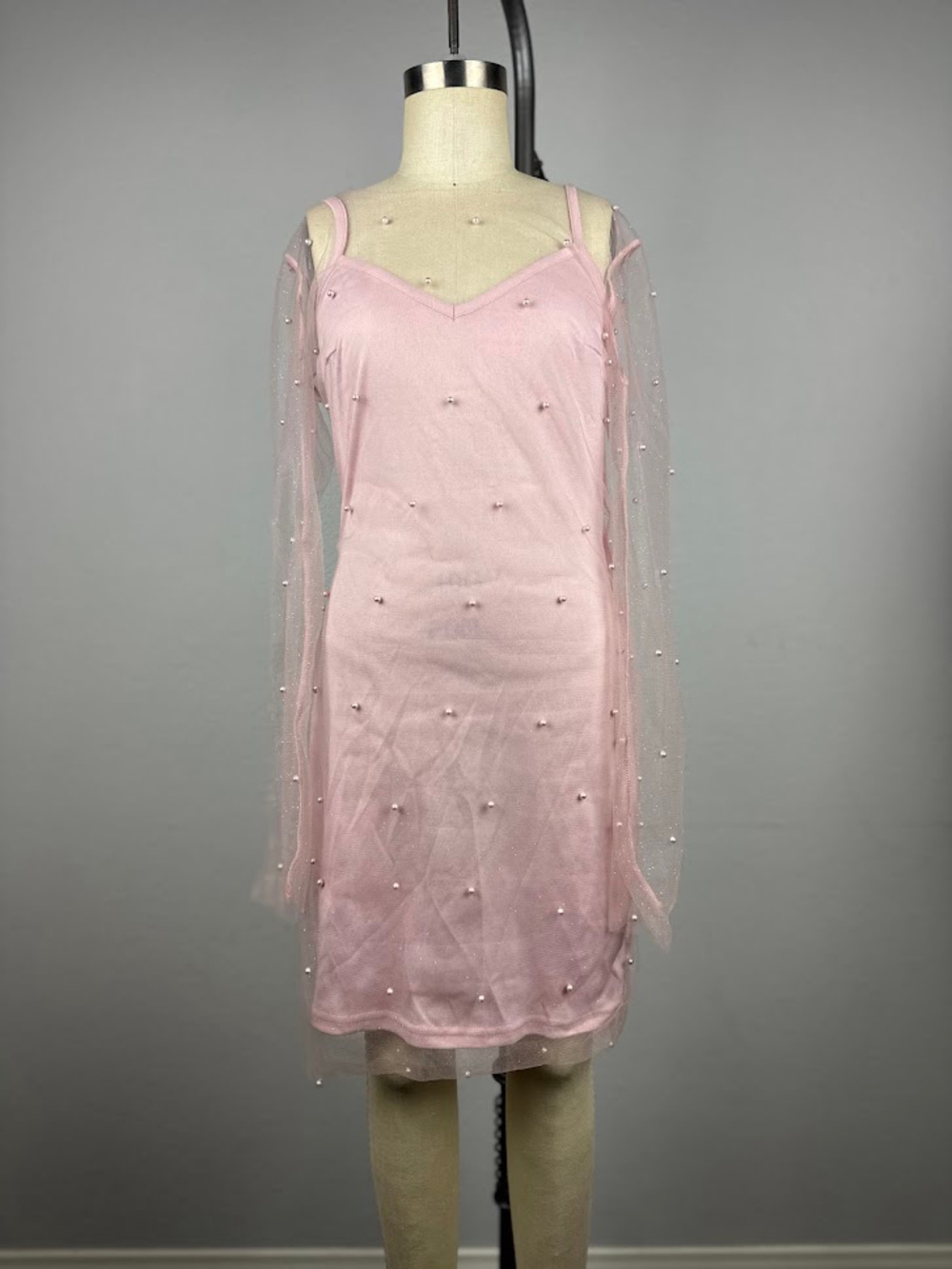 Sincerely Jules Pink Mesh Pearl Mini Dress Size S